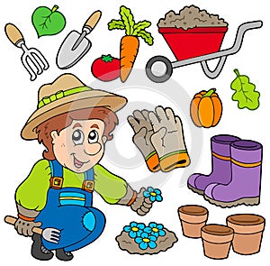 Gardener with various objects