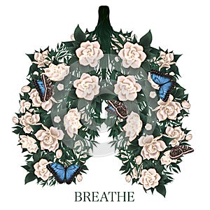 Gardenia flowers. Summer bouquet. Lungs art. Just breathe