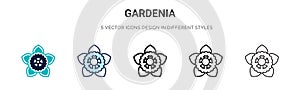 Gardenia icon in filled, thin line, outline and stroke style. Vector illustration of two colored and black gardenia vector icons