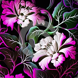 gardenias barroque floral with pink,green,white and black colors