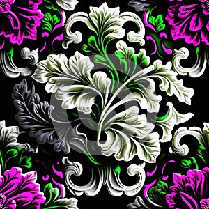 gardenias barroque floral with pink,green,white and black colors