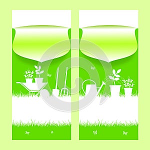 Gardening. Banner with garden tools. Vector.