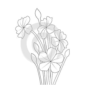 Gardening blooming flower illustration of linear outline coloring page for kids