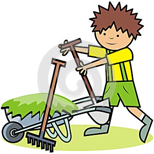 Gardening, boy and gardening tools