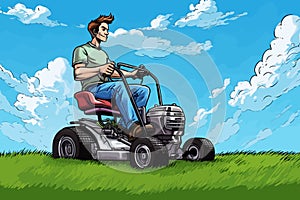 gardening business lawn tractor mower landscaping services mowing grass vector illustration