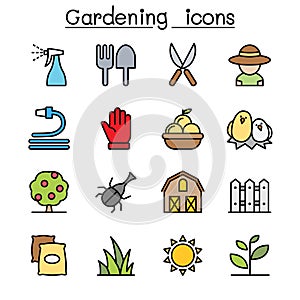 Gardening color line icon set