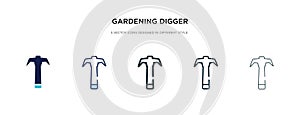 Gardening digger icon in different style vector illustration. two colored and black gardening digger vector icons designed in