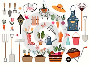 Gardening elements vector collection, isolated objects