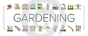 Gardening Equipment Collection Icons Set Vector .