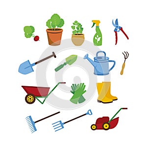 Gardening equipment and tools colorful icon set vector