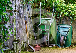Gardening equipment, Wheelbarrows with a shovel and rigid, Garden upkeep tools