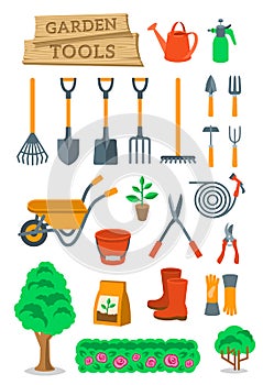 Gardening farming tools and instruments flat vector icons