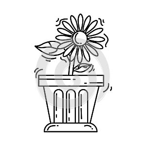 Gardening flowerpot icon. hand drawn icon set, outline black, doodle icon, vector icon