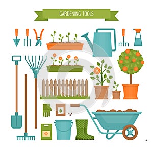 Gardening. Garden tools. Flat style, vector illustration.