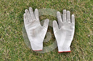 Gardening gloves on the grass