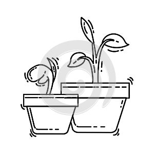 Gardening growth icon. hand drawn icon set, outline black, doodle icon, vector icon