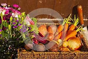 Gardening with home grown organic vegetables and flowers