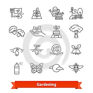 Gardening and horticulture. Thin line icons set photo