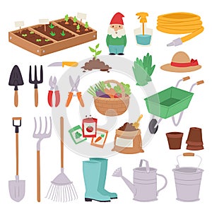 Gardening icon set agriculture design spring nature environment ecology tool garden vector illustration