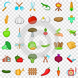 Gardening icons set, cartoon style