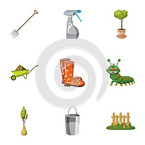 Gardening icons set, cartoon style