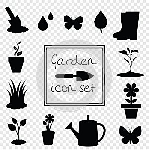 Gardening icons set isolated on transparent background