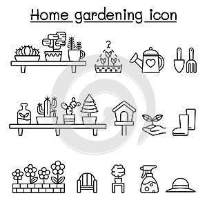 Gardening icons set in thin line style