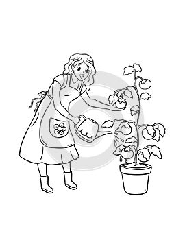 Gardening Isolated Coloring Page for Kids