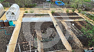 Gardening with the layout of ridges and greenhouses top view