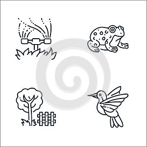 Gardening line icons. linear set. quality vector line set such as humming bird, garden, toad