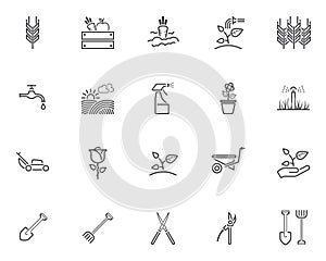 Gardening line icons set