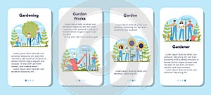 Gardening mobile application banner set. Idea of horticultural