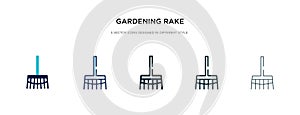 Gardening rake icon in different style vector illustration. two colored and black gardening rake vector icons designed in filled,