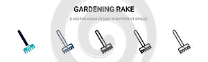Gardening rake icon in filled, thin line, outline and stroke style. Vector illustration of two colored and black gardening rake