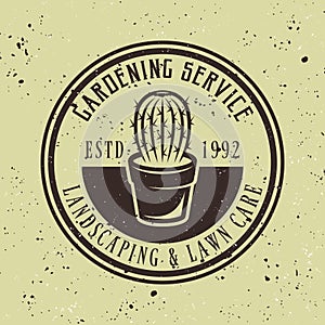 Gardening service vector emblem with cactus photo