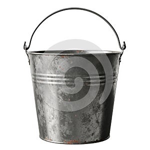 Old Rusty Metal Bucket with a Wire Handle on a White Background