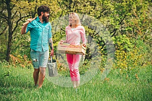 Gardening in spring - happy couple harvesting and having lots of fun. I like spending time on farm. Cheerful couple of