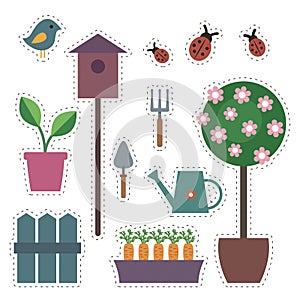 Set of vector garden stickers for scrapbooking