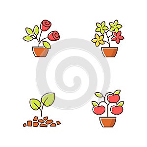 Gardening store categories RGB color icons set