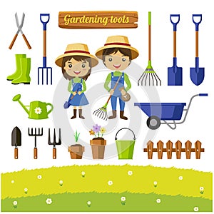 Gardening tools collection isolated - vector illustration