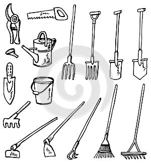 Gardening tools doodles