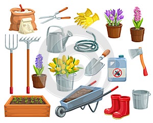 Gardening tools and flowers