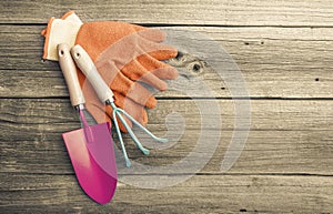 Gardening tools and gloves.