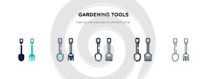 Gardening tools icon in different style vector illustration. two colored and black gardening tools vector icons designed in filled