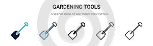 Gardening tools icon in filled, thin line, outline and stroke style. Vector illustration of two colored and black gardening tools