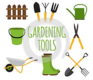 Gardening Tools, Instruments Flat Icon Collection Set. Vector Il