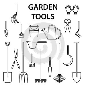 Gardening tools. Isolated design. Symbol collection. Ecology icon set. Eco flat vector icon. Flat collection with garden