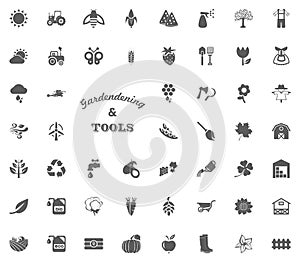 Gardening and tools text letter icon. Gardening and tools vector icons set