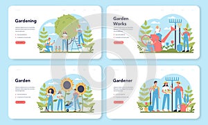 Gardening web banner or landing page set. Idea of horticultural