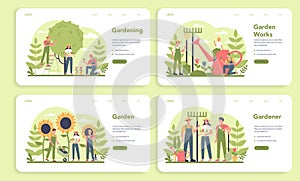 Gardening web banner or landing page set. Idea of horticultural photo